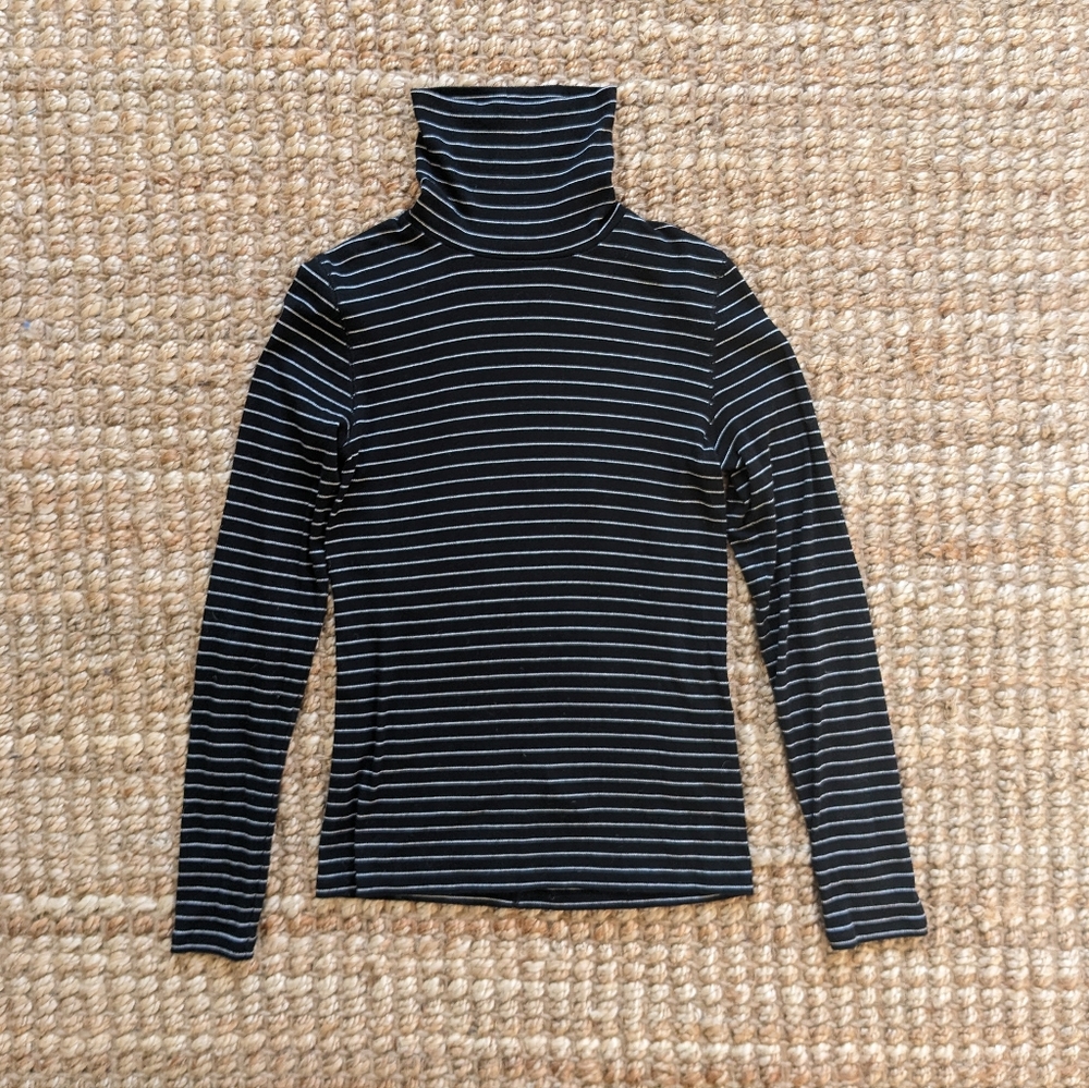 Everlane (M) Luxe Rib Turtleneck Black/White Stripe